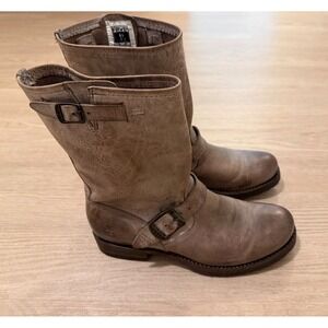 Frye Veronica Short Boots Women Slate Gray Tan Leather Moto Biker Grunge